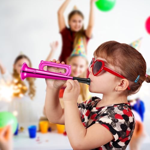 Poen 12 Pcs Toy Trumpet Kids Mini Metallic Trumpet Parties Musical Blow Horn Instruments Plastic Noise Makers for Kids Events Party Favors Music Class Stage Props 7 Inch Easter Day - Image 6