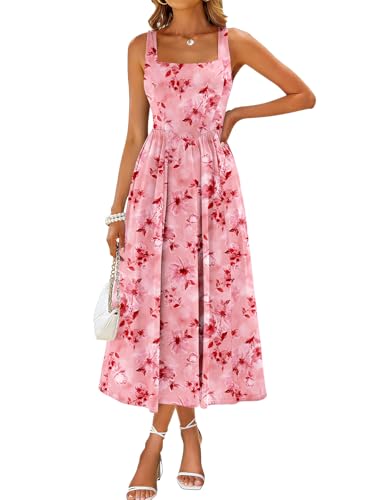 Image of Sureple Midi Dresses for Women 2026 Spring Square Neck Tank Sleeveless A Line Casual Summer Sundresses with Pockets