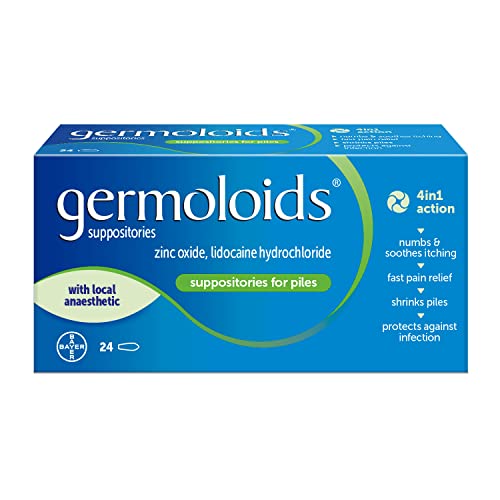 Germoloids Haemorrhoid Treatment & Piles Treatment Suppositories Triple Action with Anaesthetic to Numb the Pain & Itch 55 g 24 Count (Pack of 1)