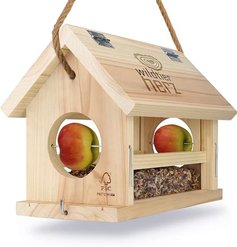 Wildtier Herz | Mangeoire Oiseaux Exterieur en Bois - Maison Oiseaux, Distributeur Suspendu Imperméable D’extérieur - Mangeoire pour Oiseaux Sauvages Toutes Saisons.