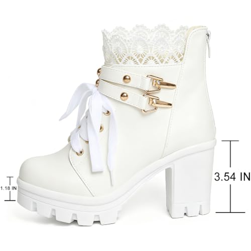 Image of FOREADA Goth Boots Chunky Heel Boot For Women Ankle Combat Booties Black Platform Bootie Buckle Rivets Punk Goth Shoes With Zipper
