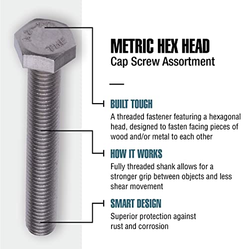 Image of Workshop Hardware Fastener Assortment Kit, Metric Stainless Steel Hex Cap Screw Set, 134 Piece Variety, M6-1.00 and M8-1.25 Diameters