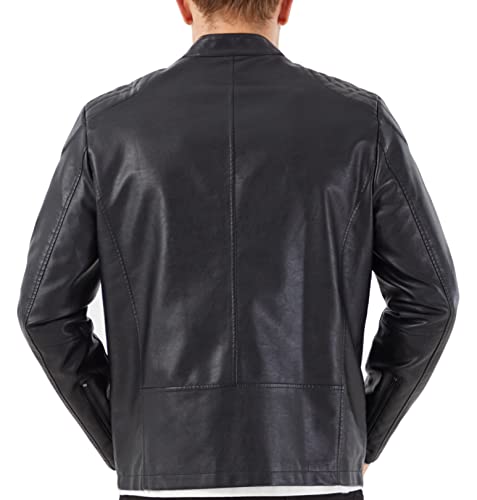 Image of WULFUL Men's Stand Collar Leather Jacket Motorcycle Lightweight Faux Leather Outwear