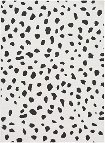 Hauteloom Tariffville Dalmation Spotted Living Room Bedroom Nursery Area Rug - Animal Print Dalmatian Style - Boho Polka Dot - High Pile Shag - Black, White - 5'3" X 7'3" #TOP1