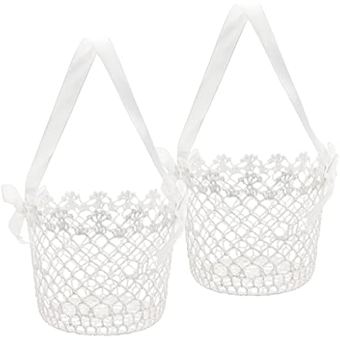 Körbe für Blumenmädchen, PChero 2 Stück Romantisch Weiß Hochzeit Bumenkorb Blumenkinder Körbchen Cover