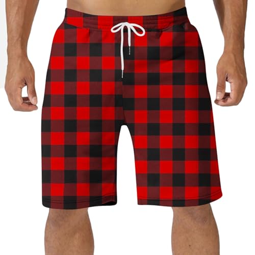 Muscularfit Mens Swimsuit Trunks 5 Inch Inseam Drawstring Elastic Waist Plaid Pajama Shorts Summer Fashion Bathing Suits 2024