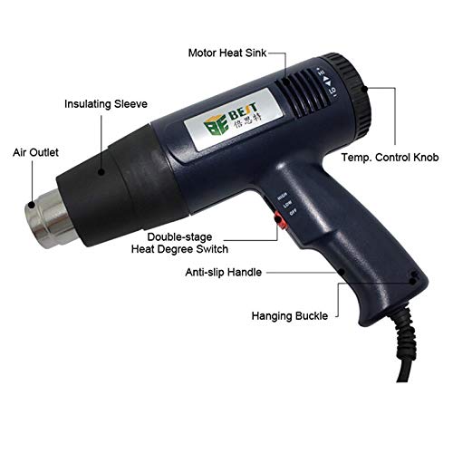 Soldering BST-3A 1600W Handhold Hot Air Heat Gun Temperature Adjustable Hot Air Anti-slip Handle Blowing knob adjustable thermostat - (Power: 110V)