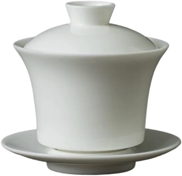 Ceramics Gaiwan Porcelain for Travel Cover Bowl Chinese Tea Cup with Lid and Saucer(E,10.6cm)