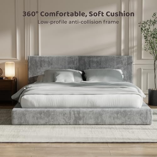 Image of RECCI AirFrame King Size Bed Frame with Headboard, Cloud Upholstered Platform Bed Frame, 5 Inch Foam Cushioned, No Box Spring, Easy Assembly(Moon Grey)
