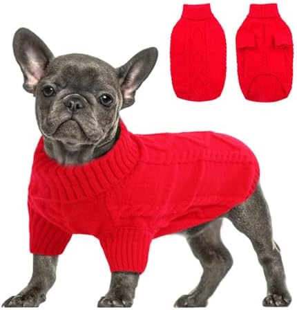 Queenmore Weihnachtspullover Kleine Hunde Wärme Dackel Hundepulli | Strick Pullover Hund Strickmantel mit Zopfmuster Hundepullover Französische Bulldogge, für Weihnachten Und Festl