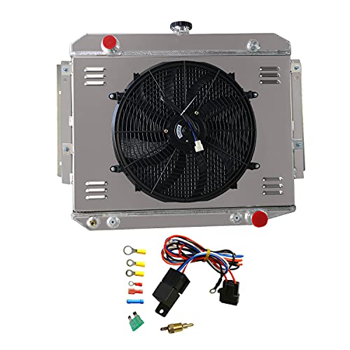 OzCoolingParts 4 Row Core Aluminum Radiator +16  Fan w Louver Shroud + Thermostat Kit for 1971-1979 72 73 75 76 77 78 Dodge D100 D150 D200 B100 B200 B300 Van W100 W150 W200 Ramcharger Pickup V8