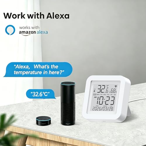 Image of Smart WiFi Temperature Humidity Monitor: TUYA Wireless Temperature Humidity Sensor with APP Notification Alerts, WiFi Thermometer Hygrometer for Home Pet Garage,Compatible with Alexa