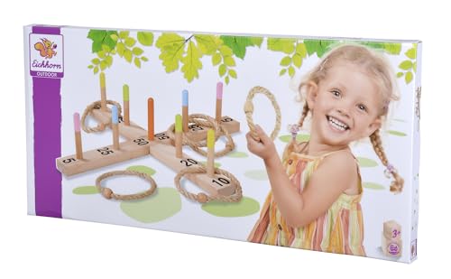 Eichhorn 100004405 - Outdoor Ringwurfspiel - 50x50cm mit 5 Wurfringen, 1 Kreuz, 9 Spielstäben, aus Kiefernholz, Wurfspiel für draußen