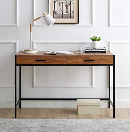 Caffoz-48-Writing-Desk-Study-Computer-Desk-Brown-Mahogany-Laptop-PC-Table-Workstation-with-2-Drawers-for-Home-Office-Storage-Space-Saver