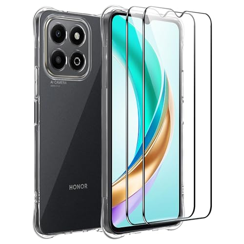 CAUHENYEE Funda para Honor X6B con 2 Protectores de Pantalla de Cristal Templado, Funda Transparente de Silicona TPU Suave, a Prueba de Golpes