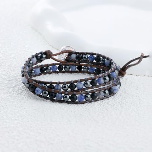 Image of KELITCH Double Wrap Bracelet Women Hand-Braided Turquoise Beads Bracelets Boho Leather Bracelets Bangle