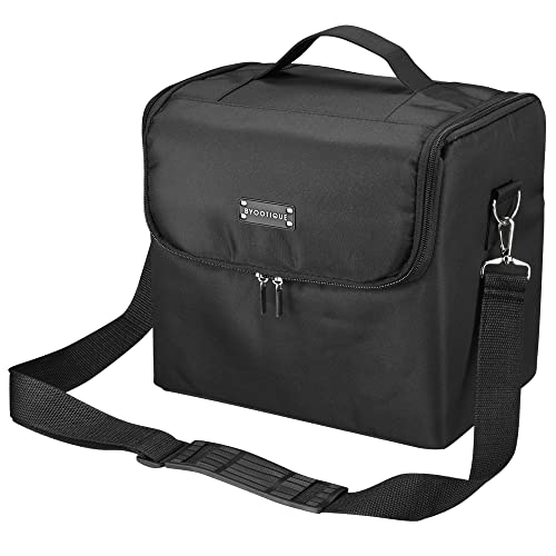BYOOTIQUE 210D Black Soft Makeup Box Train Bag Case Pallette Pockets Artist Cosmetic Tattoo Handbag Travel Organizer with Strap