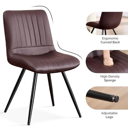 Image of Dining Chairs Set of 4, Modern Dining Chairs with Thick Cushions, PU Leather Upholstered Kitchen Dining Room Chairs with Metal Legs for Dining Living Room (Dark Brown)