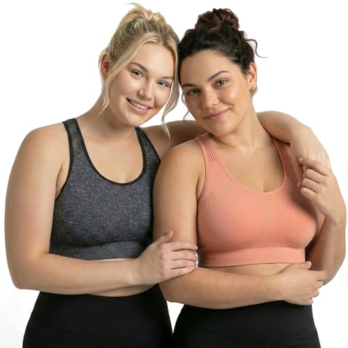 Image of Under Control Plus Size Sport Bras for Women Large Bust Seamless Racerback Padded Yoga Workout Bras Black White Pack 1X-2X-3X