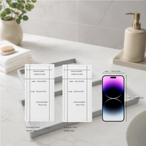 Image of BBK Bathroom Vanity Tray 7.8 in - 2 Pack(Small) Silicone Bathroom Tray for Counter, Perfume Key Trinket Ring Tray, Decor Soap Dispenser Countertop Tray for Kitchen Sink Organization (White)