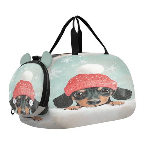 Snowflake Black Dog Kids Travel Duffel Bag for Boys Girls Overnight Weekend Tote Bag with Shoes Compartment for Trip Beach Swim