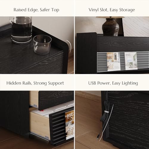 Image of POVISON Fully-Assembled Mid Century Modern TV Stand, 70.87 inch Entertainment Center with LED Light, Black Walnut Solid Wood TV Console for Living Room, TV Stand with Storage