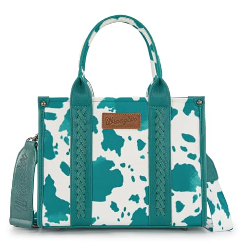 Image of Wrangler Cow Print Tote Bag for Women Western Purse Boho Top Handle Satchel Handbag with Signature Strap