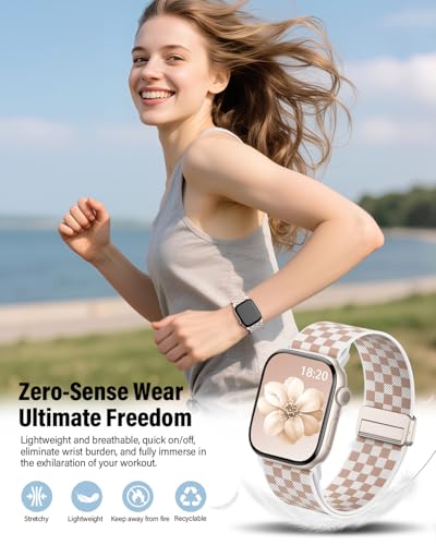 Image of Stretchy Band Compatible with Apple Watch Bands 40mm 38mm 41mm 42mm 44mm 45mm 46mm 49mm Women Men,Magnetic Clasp Nylon Elastic Sport Strap for iWatch Series 11 10 9 8 7 6 5 4 3 SE SE2 SE3 Ultra