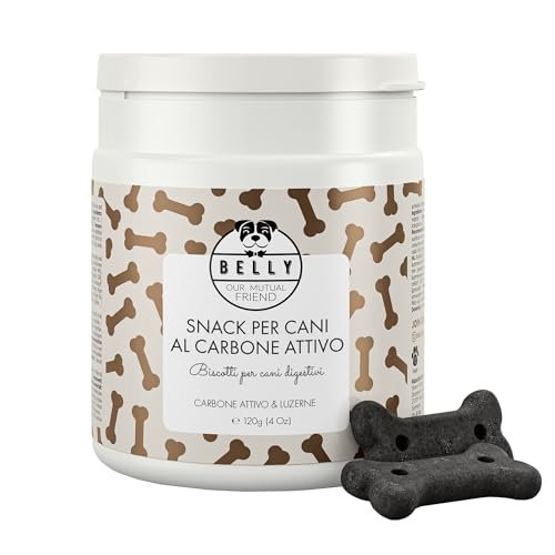 Belly® Biscotti Digestivi per Cani con Carbone Attivo – Snack Naturale per Diarrea, Prurito e Alitosi – Supporto Intestinale con Fibre Naturali – Gusto Vaniglia – Integratore per Cani (120g)