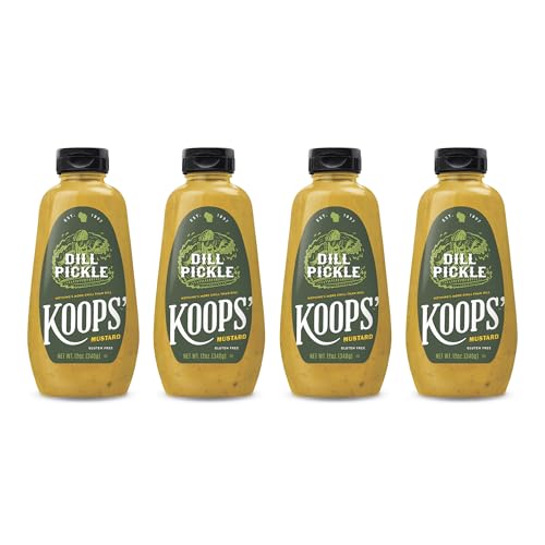 Image of Koops' Dill Pickle Mustard - Dill Mustard Spread, Flavored Condiment and Dip for Dressing, Sandwich, Burger, Pretzel, & More, Made in the USA - 12 oz Bottle (Pack of 4)