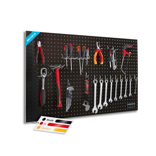 Pegboard Midi panneau mural outils bois noir laqué 100 x 60 cm pour garage