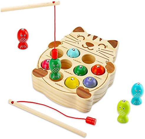 SGVV90 Wooden Magnetic Fishing Game, Toddler Fine Motor Skills Toys, Montessori Preschool Learning Fishing Toys Gift for Children Kids