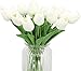 KUPOO 20PCS Real Touch Artificial Tulips Flowers Fake Tulips Flowers for Wedding Party Office Home Kitchen Decoration (White)