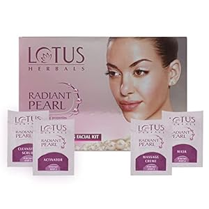 Lotus Herbals Radiant Pearl Cellular Lightening Facial Kit, 4 Easy Steps, 37g (Single Use)