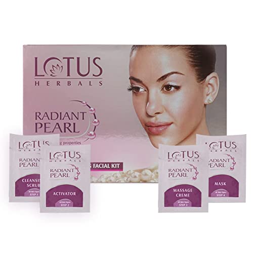 Lotus Herbals Radiant Pearl Cellular Lightening Facial Kit, 4 Easy Steps, 37g (Single Use)