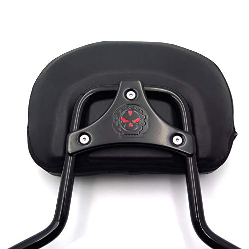 HTTMT MT501-005+S-GBK adjustable Gloss Black Backrest Sissy Bar w/Leather pad w/Skull Mounting Plate
