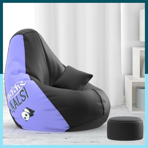Biggie Bean Bag Cover 4XL Bean Bag with Free Cushion Footrest - Official : PrintPillar Combo (Matching Color : Printed, Bhayankar Aalsi - Black Lavender)-image-47