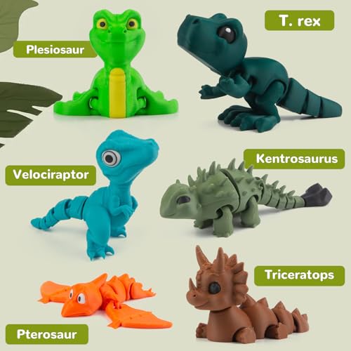Image of cobinaan 6PCS 3D Printed Dinosaur Toys, 3D Printed Animals Flexible Articulated Dinosaur Fidget Toys for Party Favors Home Office Desk Decor Birthday Gift Classroom Prize for Kids Boys Girls