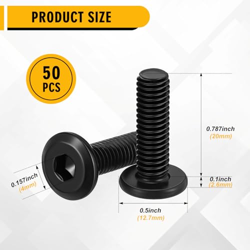 Image of Blulu 50 Pcs M6 x 20mm Flat Head Hex Socket Cap Screws Bolts, Carbon Steel Furniture Bolts Full Thread Black Oxide Hex Drive Fasteners Socket Head Screws with Black Spanner
