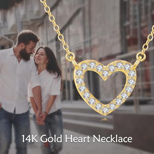 KECHO 14K Solid Gold Heart Necklace Cubic Zirconial 14K Gold Heart Pendant Necklace Jewelry for Women3