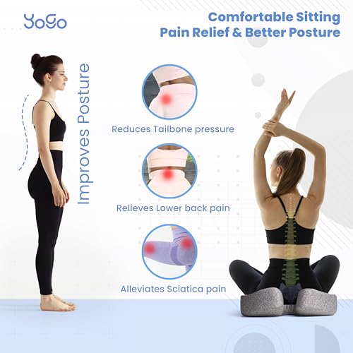 Image of YoGo Coccyx Cushion for Tailbone Pain Relief | High Density and Contoured Seat Cushion for Chair & Car Seat Cushions | Orthopedic Memory Foam with Washable Cover - Back, Sciatica & Posture Support