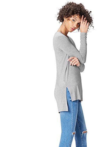 Marca Amazon - find. Camiseta de Manga Larga y Cuello Redondo Mujer, Gris (Grey), 48, Label: 3XL
