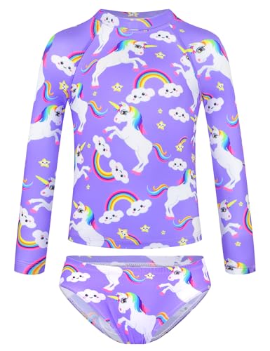 Image of TENVDA Girls Swimsuit Long Sleeve Rash Guard Sets UPF 50+ Two Piece Bathing Suits Size 3-12 Years