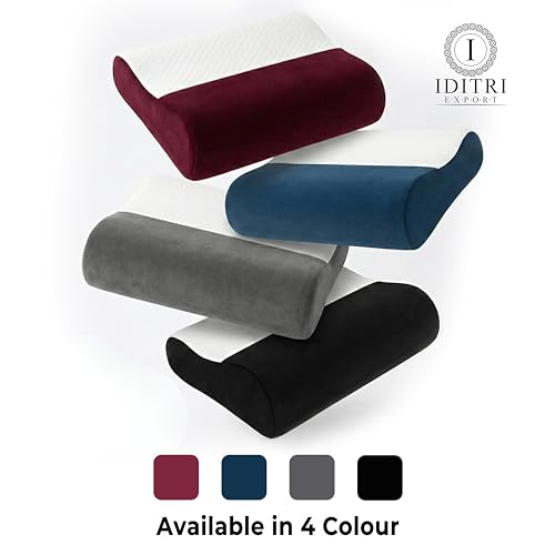 Image of Cervical Memory Foam Pillow Set of 2 with Inner Cover, Dual 9 cm 12 cm Heights for Neck Support, Breathable Jacquard Velvet Case, Grey, 60 x 35 cm