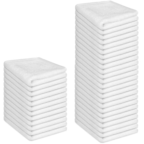 Image of 36 Pack 100% Cotton Wash Cloth, 12x12 Inch Highly Absorbent and Soft Feel Fingertip Towels, Machine Washable Washcloths for Bathroom, Gym, Hotel, Spa and Kitchen, White