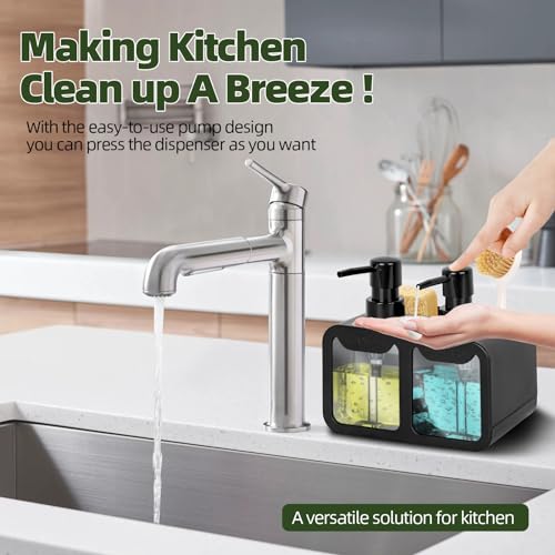 Kitchen Soap Dispenser,Hand and Dish Soap Dispenser and Spong Caddy with Brush Holder,3 in 1 Countertop Organizer for Kitchen Sink(Black) - Cosy Home Interiors Kitchen Soap Dispenser,Hand and Dish Soap Dispenser and Spong Caddy with Brush Holder,3 in 1 Countertop Organizer for Kitchen Sink(Black) - Image 5