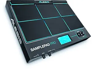 Alesis SamplePad Pro | 8-Pad Percussion and Sample-Triggering Instrument with Dual Zone Rubber Pads, Blue LED Illumination, and Built-in Sounds (Black)