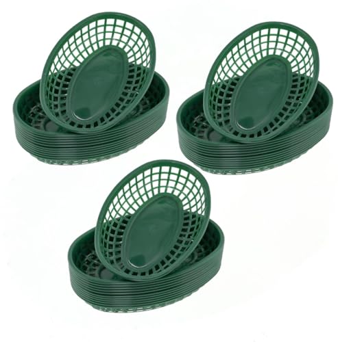 Soro Essentials- Set of 36 Plastic Oval Fast Food Basket 9-3/8” x 6” Green Color- Restaurant Fast Food Basket Bread Fry Baskets Serving Tray for Hot Dogs Chicken Burgers Sandwiches Fries
