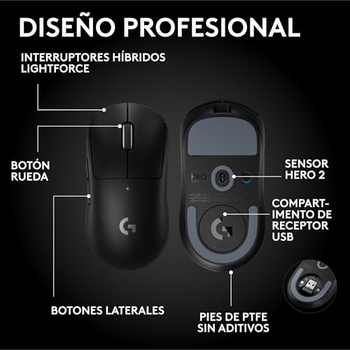 Ratón inalámbrico para gaming Logitech G Pro X negro con USB-C y 5 botones programables 6