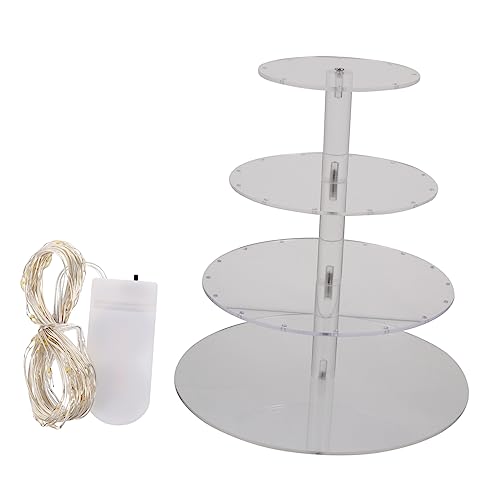 SOLUSTRE 1pc Luminous Cake Stand with String Lights Transparent Acrylic Dessert Display Rack for Weddings Parties and Birthdays Unique Creative Decoration for Cakes and Fruits